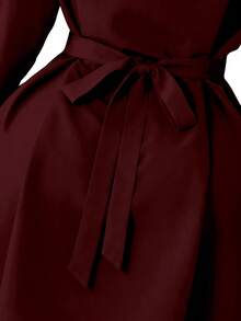 Rometta Đầm sơ mi xếp ly eo thanh lịch cỡ lớn - Màu Đỏ Sâu - Xem 6