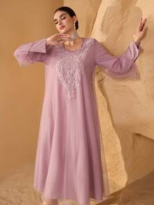 Al Najma Fashionable New Embellished Collar Women's Arabic Style Dress - Dusty Pink - View 7