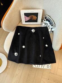 GlowEve CURVE Chân váy ngắn cỡ lớn dành cho nữ, màu đen, đính đá lấp lánh, chất liệu dày dặn, thanh lịch. - màu đen - Xem 6