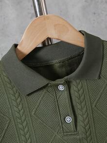 Mirajuku Áo polo tay ngắn màu trơn cài nút phong cách thường ngày dành cho bé trai tuổi teen - màu xanh lá - Xem 6