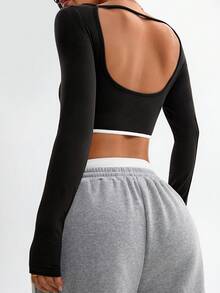 Dewbera Áo thun thể thao nữ tay dài, phối màu, dáng ngắn - Nhiều màu - Xem 3