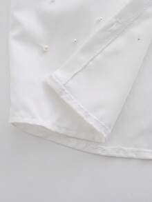 Elladie kids Áo sơ mi trắng dáng rộng, thoải mái cho bé gái tuổi teen, thích hợp mặc hàng ngày hoặc đi làm, điểm xuyết ngọc trai giả, mùa xuân/thu. - trắng - Xem 8