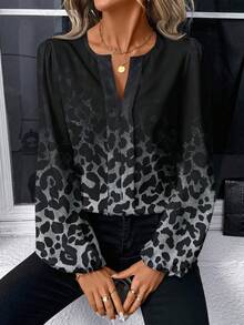 EMERY ROSE Casual Minimalist Leopard Print Women Shirt, Suitable For Spring And Autumn - Dark Grey - View 6