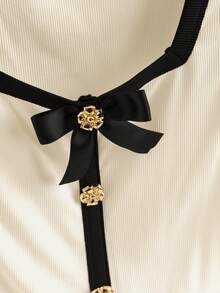 GlowEve Áo hai dây cổ vuông không tay bằng vải dệt kim màu tương phản thời trang dành cho nữ, cài nút kim loại thanh lịch cổ điển, thích hợp cho ngày lễ tình nhân, hẹn hò, đi làm hàng ngày, xuân/hè - Nhiều màu - Xem 4