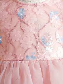 SHEIN 优雅可爱的粉色薄纱蝴蝶结短袖公主裙，正式场合着装 - 粉色 - 查看 5