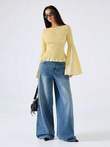 LYSMO 2026 新款极简主义春夏女式休闲纯色套头长袖麻花衫 / 夏季 / 夏季上衣 / 情人节 / 情人节 / 情人节 / 女士生日 / 外出上衣 / 女士外出上衣 / 优雅女式衬衫 / 女士优雅衬衫 / 女士休闲衬衫 / 女士节日 / Y2K / Y2K / 2000 年代风格 / 黄色上衣 / 黄色衬衫 - 鵝黃色 - 查看 3