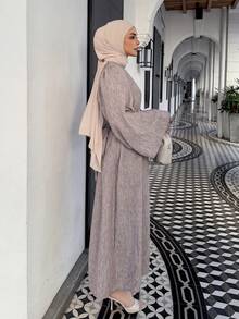 DAZY Women's Round Neck Belted Ruched Casual Party Dress - Khaki - View 4