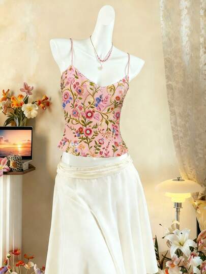 Lalippa Top de camiseta ajustada con estampado floral, estilo de vacaciones para mujer