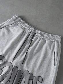 PAVTROS Áo thun nam cổ tròn tay ngắn in chữ kèm quần short cạp rút, trang phục thường ngày - Xám - Xem 10
