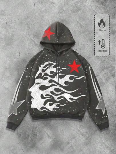 Street Life Felpa con cappuccio, maniche lunghe, coulisse, casual, con grafica ritratto creativa, per uomo, autunno inverno