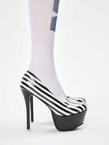 ROMWE 14厘米高跟防水厚底高跟鞋，撞色婚鞋，女士春夏款 - 彩色 - 查看 4