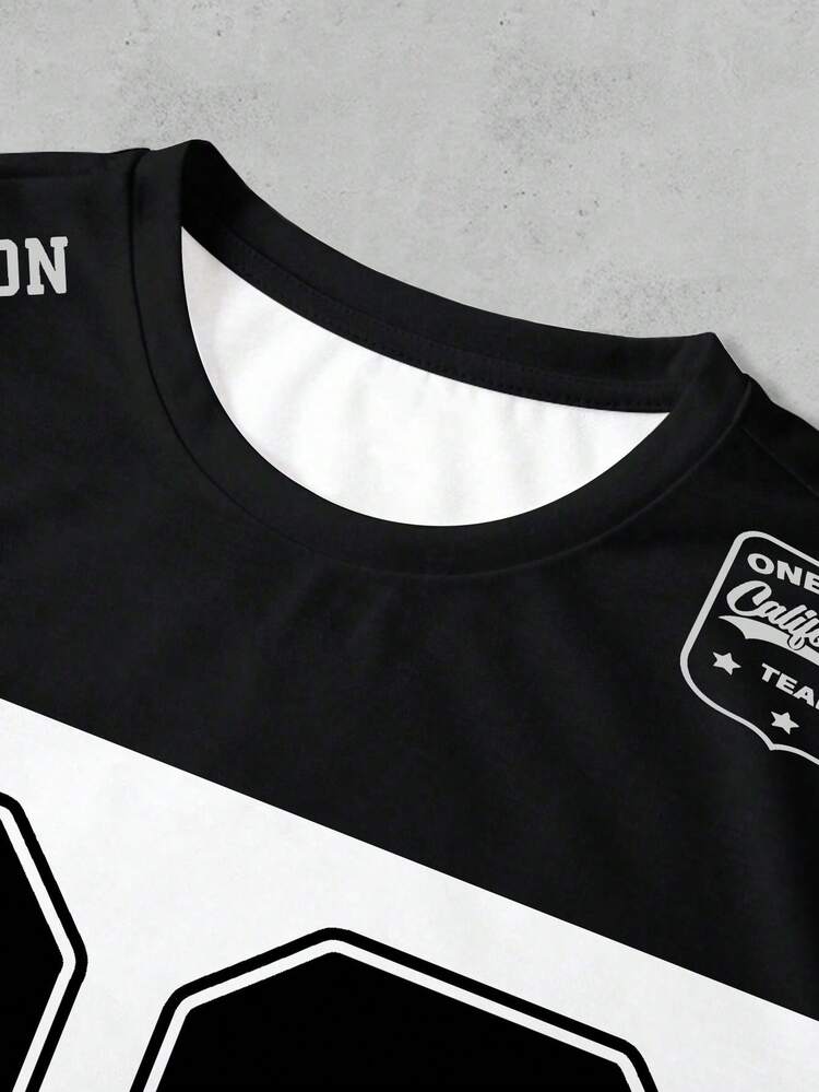 Manfinity Dauomo Camiseta de manga corta para hombres con números y letras en blanco y negro, estilo de moda y de calle, estilo personalizado para ir de compras y salir, y estilo versátil para primavera y verano - Multicolor - Añade 3