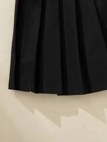 SHEIN Young Girls Summer New Beige Vintage Embroidered Peter Pan Collar Short Sleeve Top + Black Skirt 2-Piece Set Suitable For Play And Multiple Occasions - Multicolor - View 8