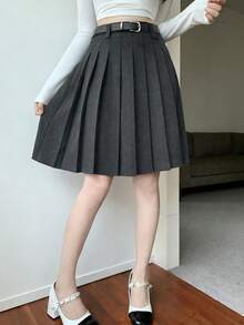 DAZY 女士纯色百褶休闲中长裙