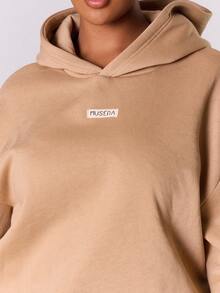 MUSERA Sudadera con capucha con parche de logo oversize, básicos casuales y cómodos para la primavera - Caqui - Ver 6
