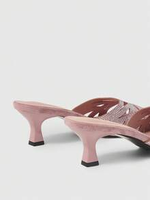 Sleekvia Women's Rhinestone Embellished Elegant Versatile High Heel Slide Sandals - Pink - View 9