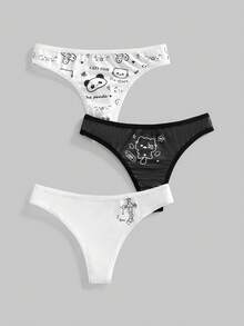 Kawaii 3pcs/Set Cute Cartoon Narrow Edge Women's Thong Panties - Multicolor - View 1