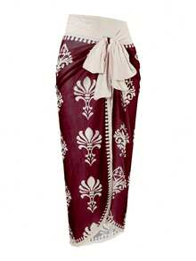 Swim Oasis Bộ đồ bơi hai mảnh in hoa dây mảnh dành cho nữ năm 2025, kèm váy maxi lưới, thích hợp cho kỳ nghỉ hè ở bãi biển. - Màu Đỏ Sâu - Xem 5