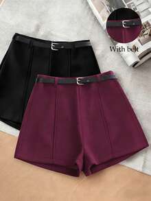 Franclia Women's Solid Color Minimalist Casual Shorts - Red Violet - View 1