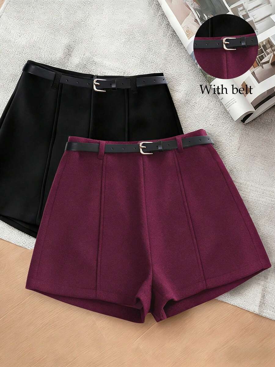 Franclia Women's Solid Color Minimalist Casual Shorts - Red Violet - View 1