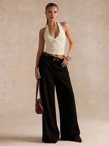 SHEIN BAE 女士性感纯色露背吊带背心，夏季 - 杏色 - 查看 6