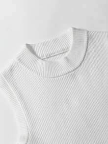 SHEIN 纯色优雅罗纹圆领无袖毛衣 - 白色 - 查看 4