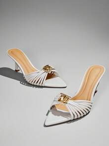 SHUZIA Giày cao gót đế xuồng thoải mái quyến rũ dành cho nữ có trang trí kim loại - trắng - Xem 4