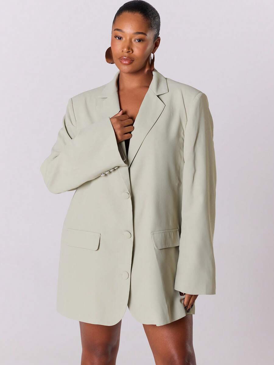 MUSERA Curve Plus Size Blazer Work, Going Out, Flattering, Autumn, Winter, Party, Office, Everyday Valentines Day - Mint Green - View 1
