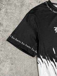 Coolqubz 2pcs/Set Teens Boys Black & White Ombre Splatter Letter Print T-Shirt Set,Summer Street Life Casual Graphic Street Fashion Drippy Outfits For Youth - Black and White - View 8