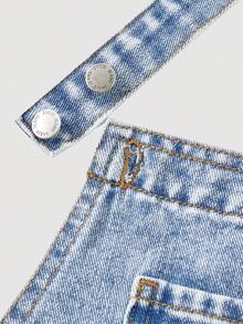 SHEIN Girlism 少女Y2K新款花卉爱心彩虹涂鸦可爱印花时尚休闲柔软甜美牛仔背带连体裤（不含T恤），女童宽松直筒牛仔背带裤，女童秋冬服装，返校节街头风穿搭，女童Y2K穿搭，女童可爱套装，90年代女童穿搭，可爱服饰 - 淺色水洗藍 - 查看 4