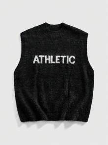 ROMWE MEN 男士立领提花针织背心，时尚有型 - 黑色 - 查看 1