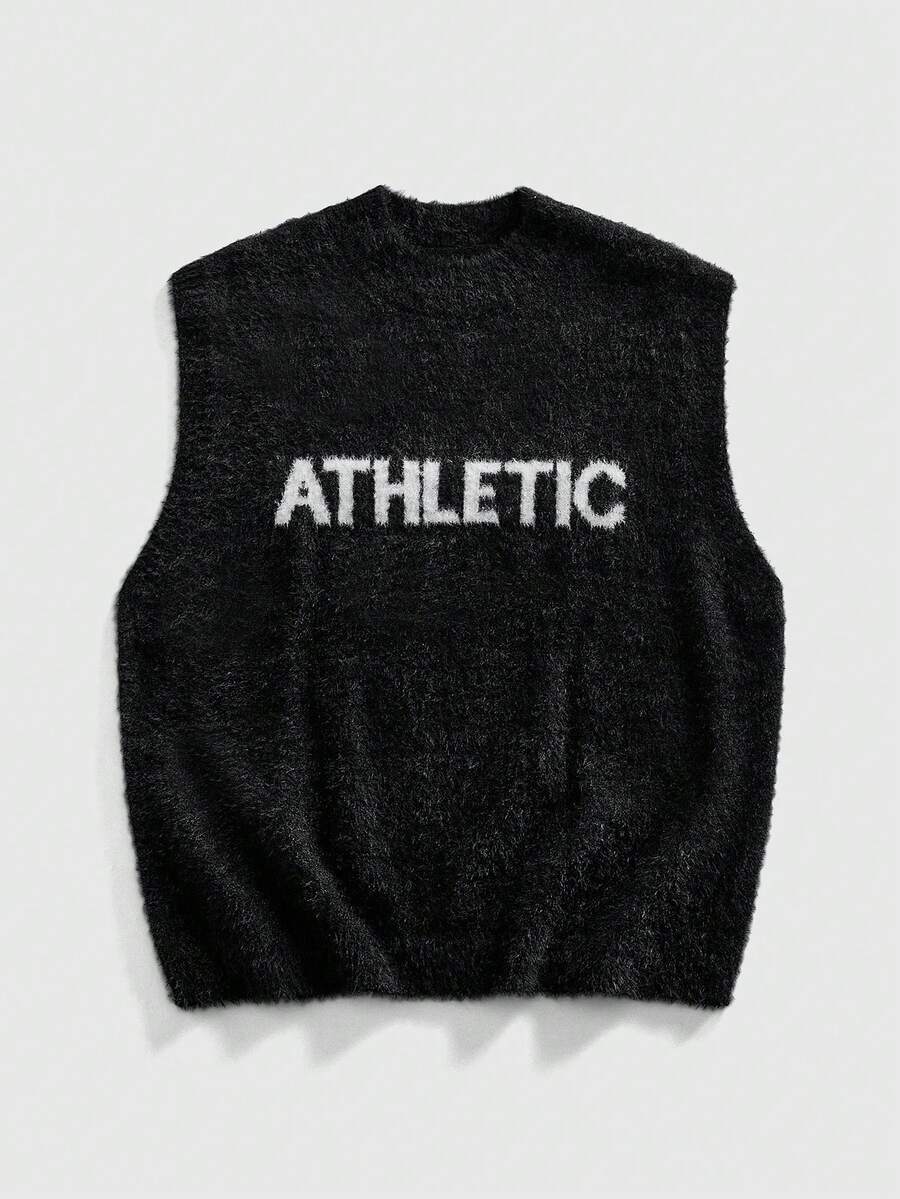 ROMWE MEN 男士立领提花针织背心，时尚有型 - 黑色 - 查看 1