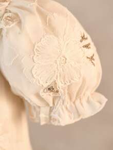 Young Girl Elegant & Cute Floral Mesh Dress - Apricot - View 6