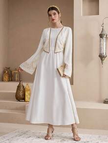 Al Najma 保守优雅的土耳其长裙，传统阿拉伯长袍 - 白色 - 查看 3