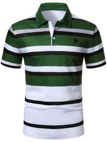 Manfinity Bizformal Camisa polo de manga corta a rayas para hombre