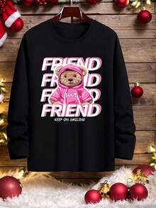 Velminro 男士极简印花圆领长袖家居服上衣 - 黑色 - 查看 3