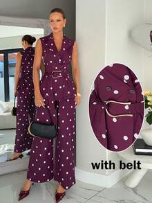 Siren Gaze Elegant Women's Sleeveless Lapel Random Print Blazer And Long Pants Two-Piece Set - Brown - View 2