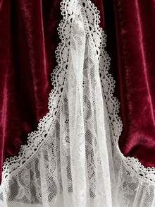 GlowEve CURVE 大码女式编织蕾丝边饰常规优雅黑白拼接半身裙，秋冬款 - 酒紅色 - 查看 4