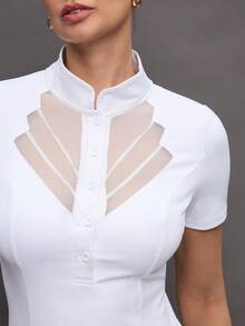 Activina Áo sơ mi nữ tay ngắn cổ bẻ phối lưới, chất liệu vải mỏng, kiểu dáng cưỡi ngựa. - trắng - Xem 4