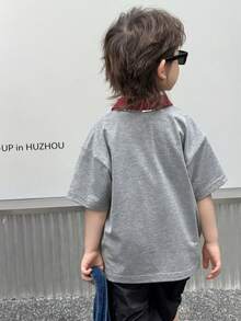 Dazy Kids Young Boy Casual Contrast Collar Letter Embroidery Short Sleeve T-Shirt, Summer