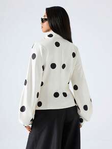 LYSMO 2026 新款极简主义春夏女式高领长袖收腰拉链波点时尚卫衣/春季女装/春假/情人节/女士情人节/情人节/女士生日/生日/外出上衣/女士外出上衣/优雅女装/女士休闲衬衫/女士假期/Y2K/Y2K/2000年代风格/波点上衣/波点/白色上衣/女士白色上衣 - 米色 - 查看 2