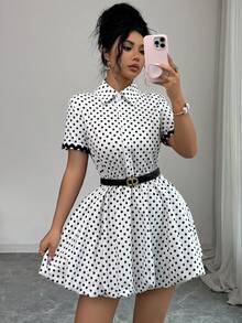 Rafferiza Women's Elegant Button-Up Waist Ruffle Shirt Dress - White - View 1