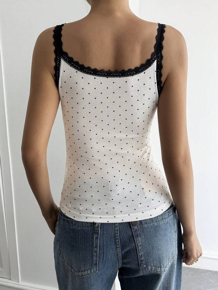 Women's Fitted Polka Dot Lace Patchwork Camisole