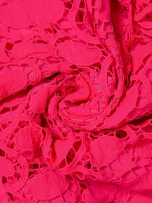 SHEIN Clasi 大码女式V领短袖蕾丝优雅连衣裙 - 玫紅色 - 查看 10