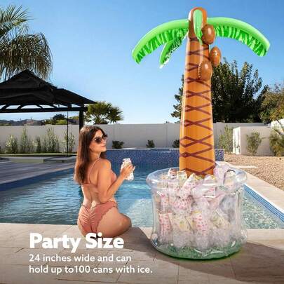 Enfriador inflable con forma de palmera de 6 pulgadas, decoración con tema de playa, decoración para fiesta de piscina, suministros para fiesta de cumpleaños hawaiana, enfriador de bebidas de verano tropical de océano y selva, artículos esenciales de playa, accesorios de playa, flotador de piscina