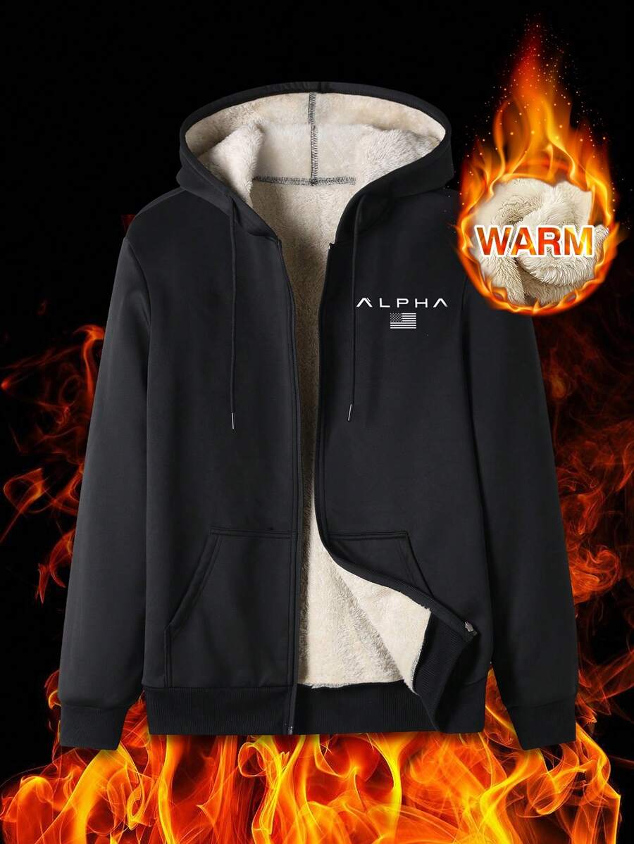 Manfinity Sport Corelite Men's Outdoor Thermal Lined Jacket, Hooded Zip-Up Long Sleeve, For Running & Workout