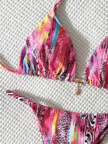 Swim Vcay Bộ bikini hai mảnh buộc cổ in họa tiết ngẫu nhiên, trang trí kim loại, dành cho nữ, thích hợp cho mùa xuân/hè. - Nhiều màu - Xem 4