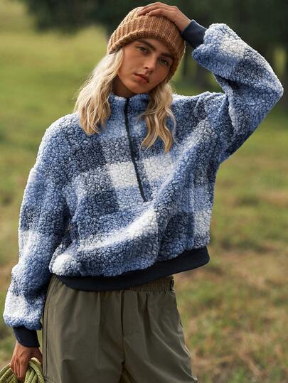 Medorelle Women's Loose Long Plush Zip-Up Sweatshirt With Pockets, Casual For Autumn/Winter