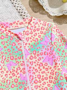 女童时尚长袖连体泳衣，适合海滩、度假村、水疗中心 - 彩色 - 查看 5