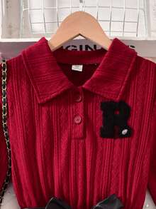 Autumn/Winter Striped Long Sleeve Collared Patchwork Brown Dress For Teen GirlLively & Fashionable, Suitable For Party, Daily Wear And More Occasions Red Long Sleeve Top Black Skirt Set Teen Girl Red Black Outfit Teen Girl Skirts Sets Elegant Set For Girls Skirt - Multicolor - View 7
